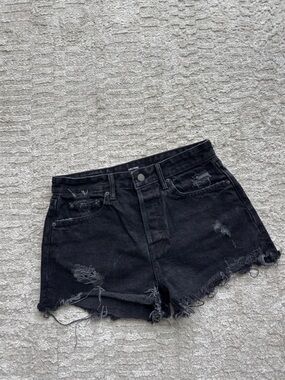 GRLFRND High-Rise Black Distressed Denim Shorts